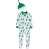 Little Me Clothes for Baby Boys’ and Girls’ Holiday Footies and Cap Set Romper Sleeper, Newborn to 18 Months(Bright White Green Tree)