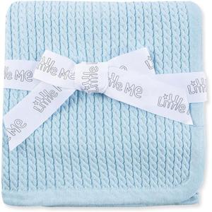 Little Me Baby Boys Blue Cable Knit Swaddling Receiving Blanket, 30 X 27 inches, 100% Cotton Baby Blankets(Blue Cable)