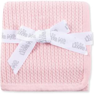 Little Me Baby Boys Blue Cable Knit Swaddling Receiving Blanket, 30 X 27 inches, 100% Cotton Baby Blankets(Pink Cable)