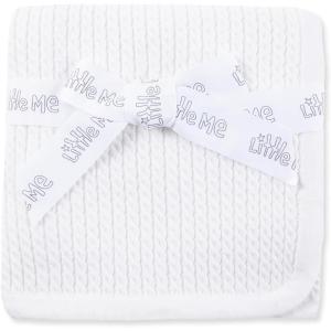 Little Me Baby Boys Blue Cable Knit Swaddling Receiving Blanket, 30 X 27 inches, 100% Cotton Baby Blankets(White Cable)