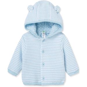 Little Me Baby Cardigan with Textured Bear Design, 100% Cotton Knit, Soft Infant Sweater for Boys and Girls, Sizes 3M-9M(White/Light Blue)