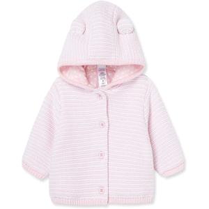 Little Me Baby Cardigan with Textured Bear Design, 100% Cotton Knit, Soft Infant Sweater for Boys and Girls, Sizes 3M-9M(White/Pink)