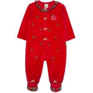 Little Me Clothes for Baby Boys’ and Girls’ Holiday Footies Rompers Sleepers, Newborn to 6 Months(Holly Plaid)