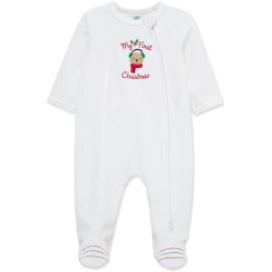 Little Me Clothes for Baby Boys’ and Girls’ Holiday Footies Rompers Sleepers, Newborn to 6 Months(White Merry Bear)