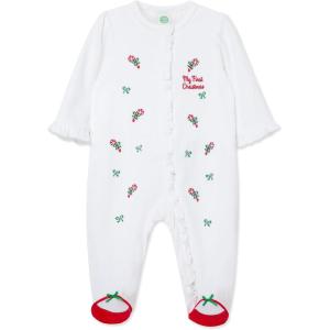Little Me Clothes for Baby Boys’ and Girls’ Holiday Footies Rompers Sleepers, Newborn to 6 Months(White/Multicolor Candy Cane)