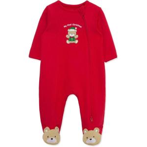 Little Me Clothes for Baby Boys’ and Girls’ Holiday Footies Rompers Sleepers, Newborn to 6 Months(Xmas Red Holiday Bear)