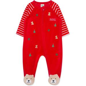 Little Me Clothes for Baby Boys’ and Girls’ Holiday Footies Rompers Sleepers, Newborn to 6 Months(Xmas Red Toy Bear)