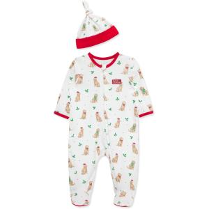 Little Me Clothes for Baby Boys’ and Girls’ Holiday Footies and Cap Set Romper Sleeper, Newborn to 18 Months(Christmas Pup)