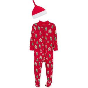 Little Me Clothes for Baby Boys’ and Girls’ Holiday Footies and Cap Set Romper Sleeper, Newborn to 18 Months(Lipstick Red Ginderbread)