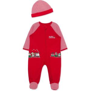 Little Me Clothes for Baby Boys’ and Girls’ Holiday Footies and Cap Set Romper Sleeper, Newborn to 18 Months(Xmas Red/White)