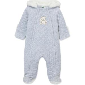Little Me Clothes for Baby Boys’ and Girls’ Quilted Velour Pram Fall Winter Snowsuit with Fold-Over Mitts, 3 to 9 Months(Pale Heather Gray)