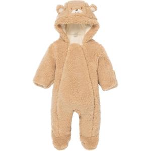 Little Me Clothes for Baby Boys’ and Girls’ Quilted Velour Pram Fall Winter Snowsuit with Fold-Over Mitts, 3 to 9 Months(Sesame/Crème Brulee)