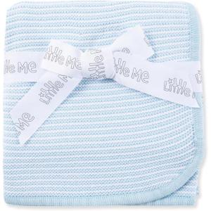 Little Me Knit Baby Blanket – 100% Soft Cotton, Snuggly and Breathable, Perfect as a Swaddle, Stroller Blanket or Nursery Decor for Boys and Girls, Pink Stripe, 30 x 40 Inches(Blue Stripe)