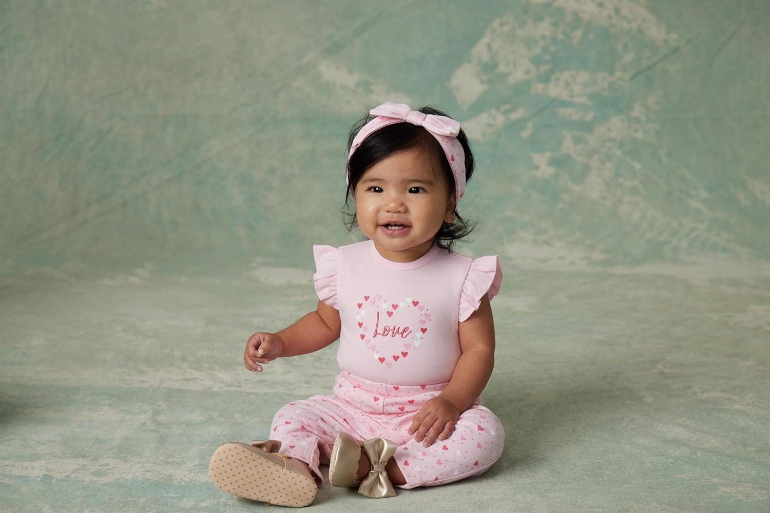 imageLittle Me Clothes for Baby Girls Bodysuit Pant and Headband Set 312 Months