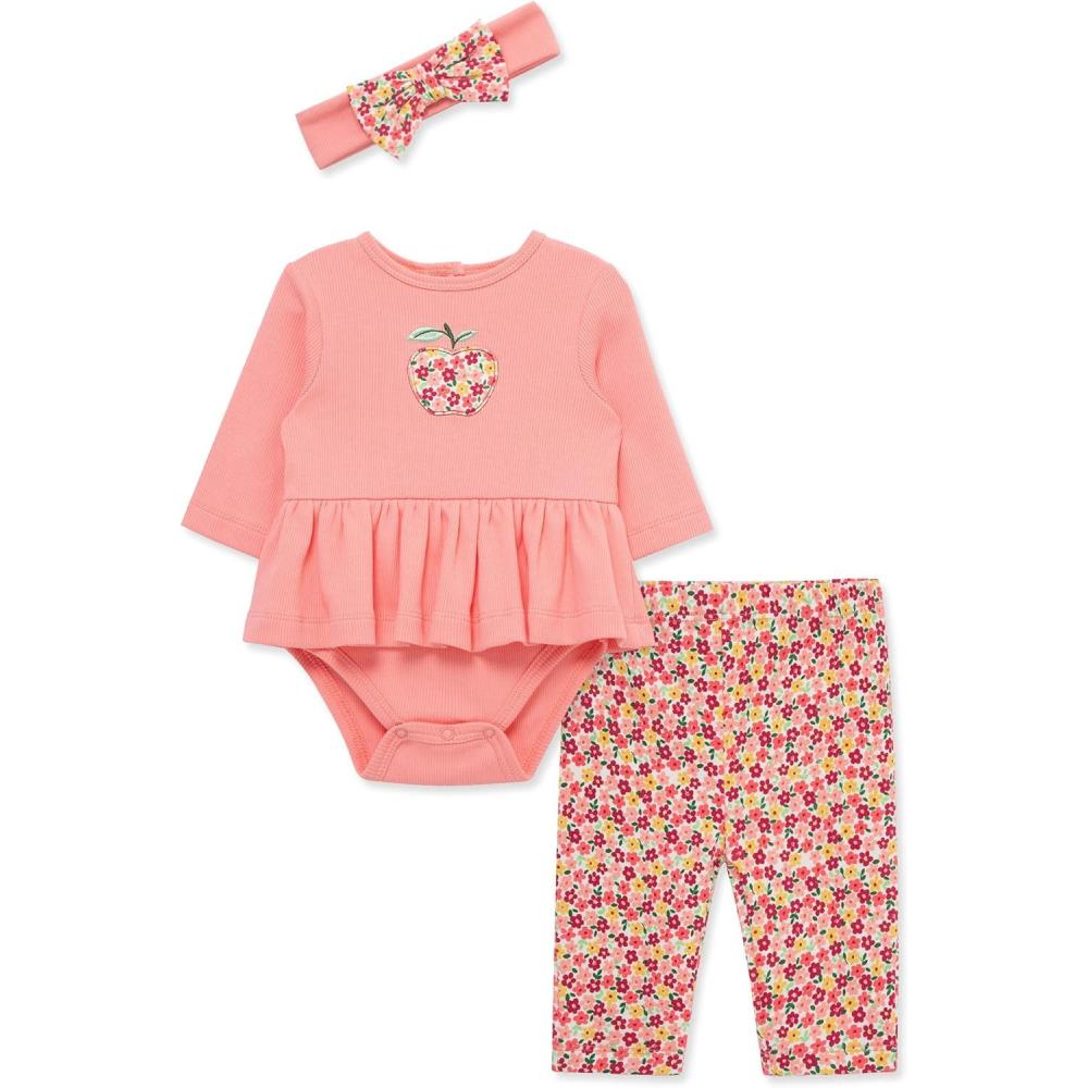 imageLittle Me Baby Girls 3Pc 100 Cotton Bodysuit Matching Headband and Pant Set 3 Months to 24 MonthsRose Apple