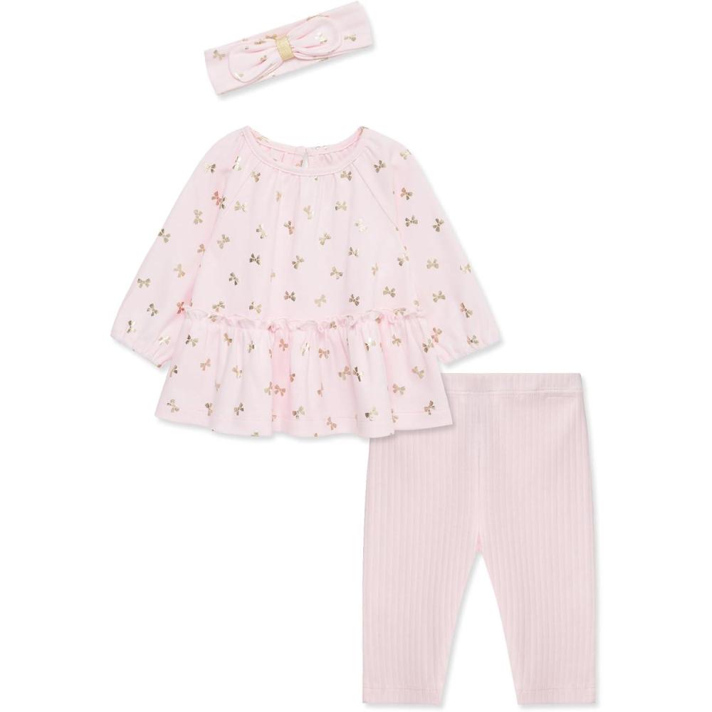 imageLittle Me Baby Girls 3Piece 100 Cotton Tunic Legging and Headband Set 3 Months to 24 MonthsBarely PinkGold Foil