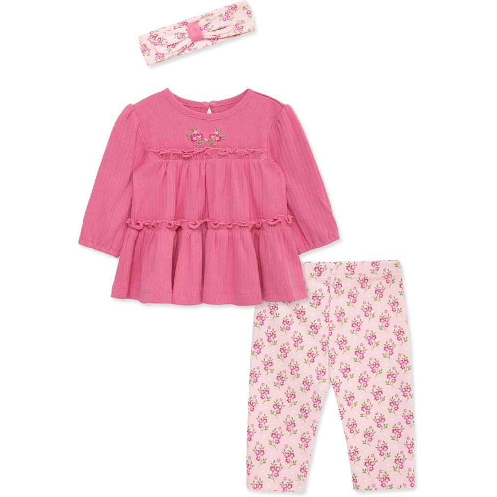imageLittle Me Baby Girls 3Piece 100 Cotton Tunic Legging and Headband Set 3 Months to 24 MonthsChateau RoseMulticolor