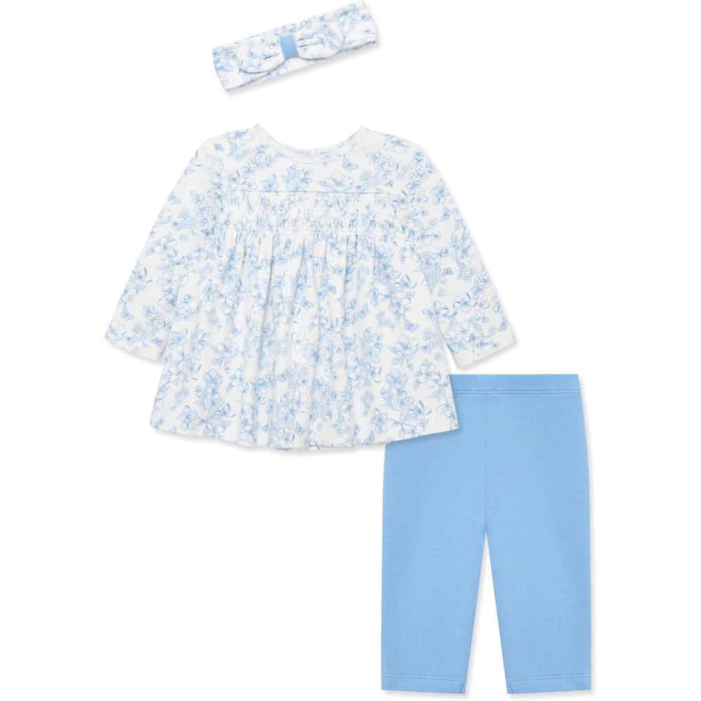 imageLittle Me Baby Girls 3Piece 100 Cotton Tunic Legging and Headband Set 3 Months to 24 MonthsDella Robbia BlueMarshmallow