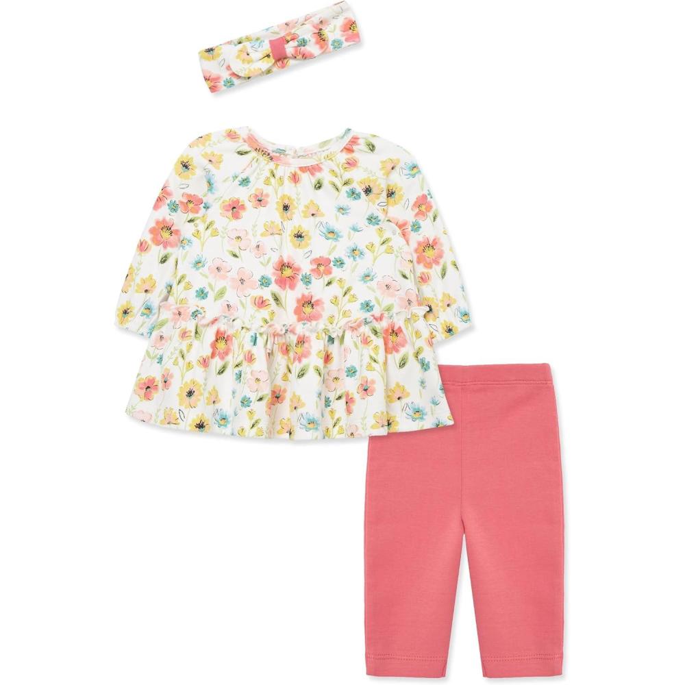 imageLittle Me Baby Girls 3Piece 100 Cotton Tunic Legging and Headband Set 3 Months to 24 MonthsDesert RoseMulticolor Floral