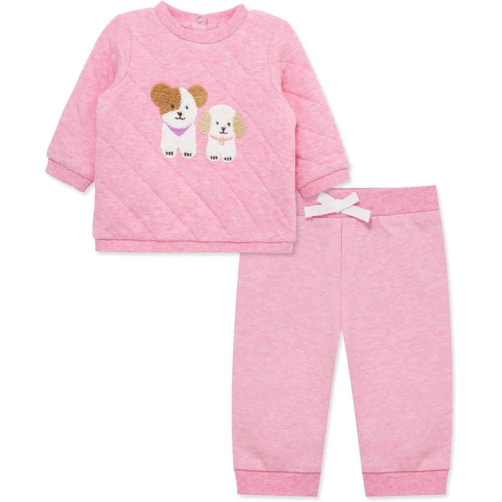 imageLittle Me Clothes for Baby Girls 100 Cotton Active Set Pull on Pants and Sweater 3 Months to 12 MonthsBlossom Pink