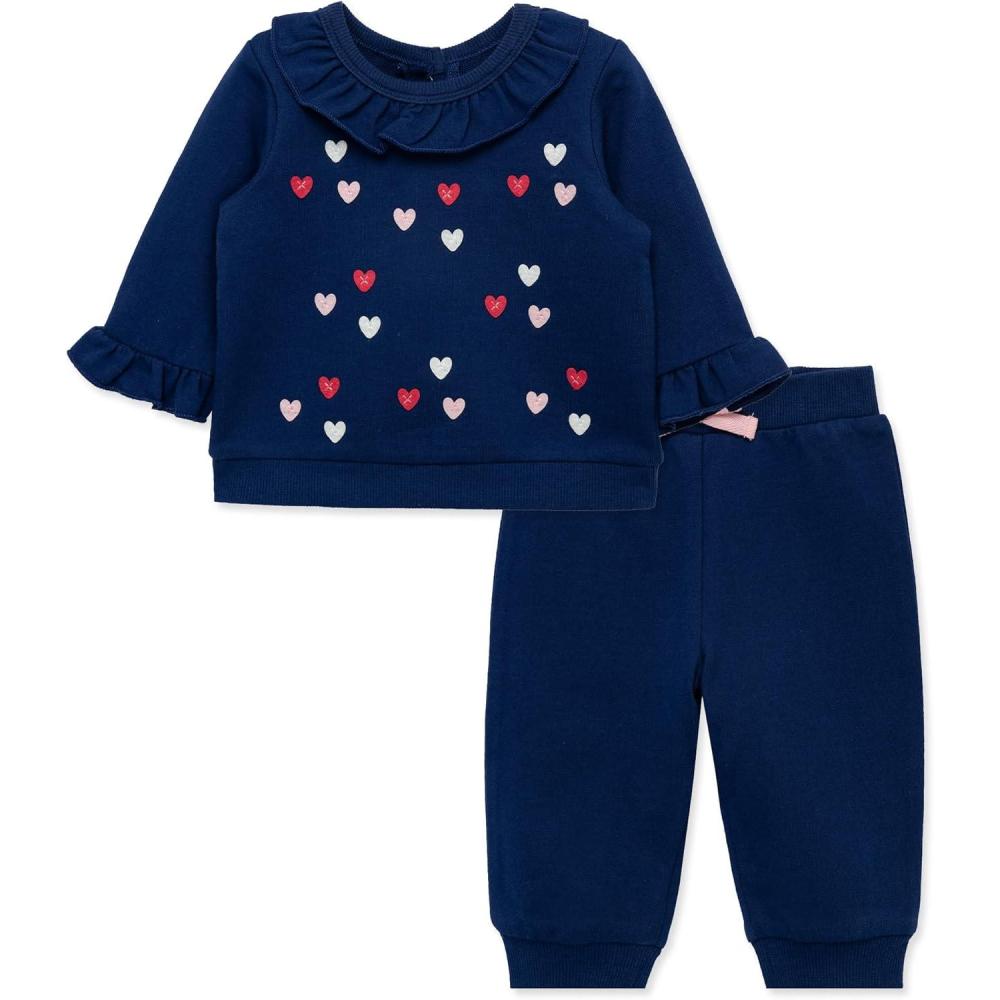 imageLittle Me Clothes for Baby Girls 100 Cotton Active Set Pull on Pants and Sweater 3 Months to 12 MonthsBlue Depths