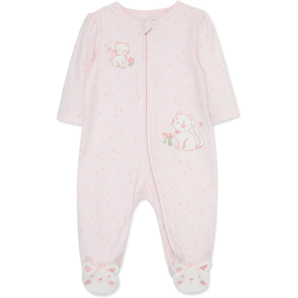 imageLittle Me Clothes for Baby Girls 100 Cotton ScratchFree Tag Footie Sleeper Preemie to 9 MonthsSweet Kitties