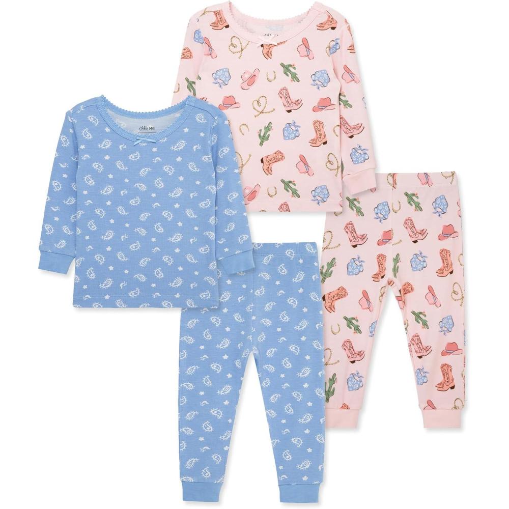 imageLittle Me Clothes for Baby Girls 2Pack Pajama Set 2 Long Sleeve Tops and 2 Bottoms 12 Months 4ToddlerIcy PinkSerenity
