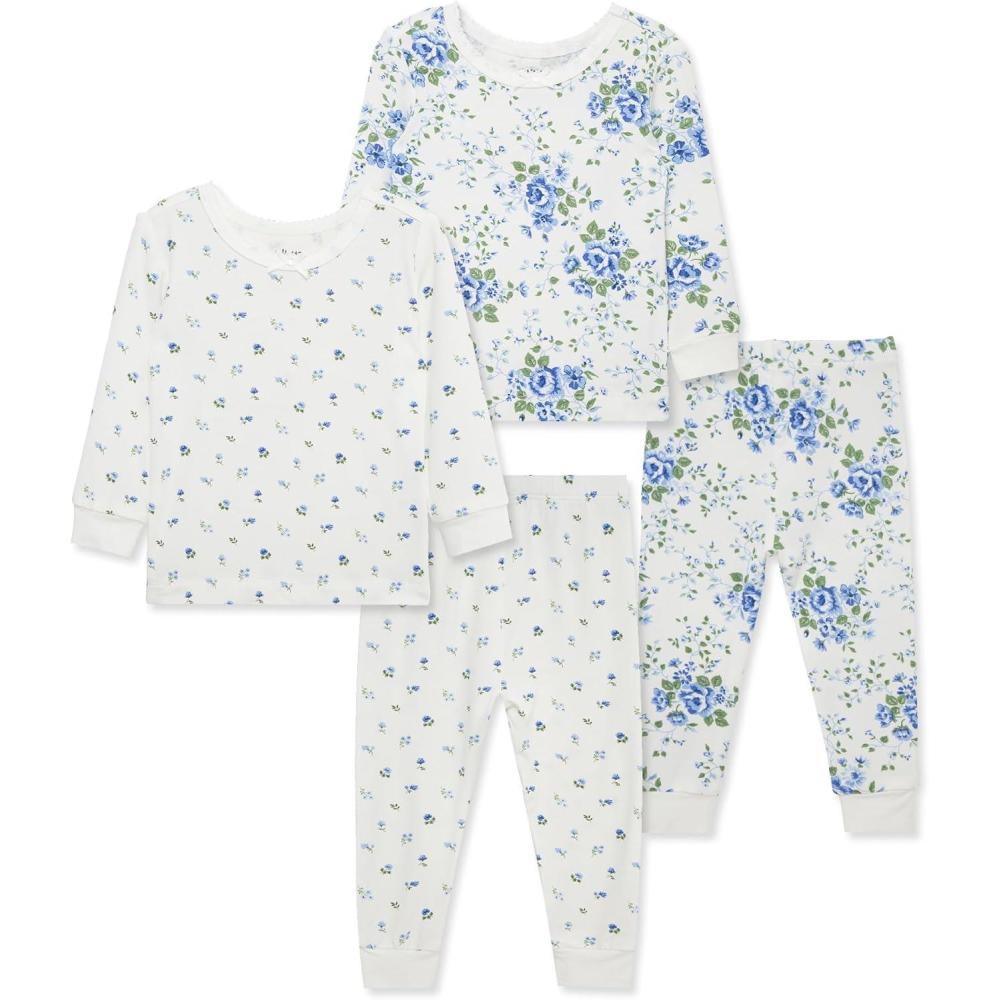 imageLittle Me Clothes for Baby Girls 2Pack Pajama Set 2 Long Sleeve Tops and 2 Bottoms 12 Months 4ToddlerMarshmallowAmparo Blue