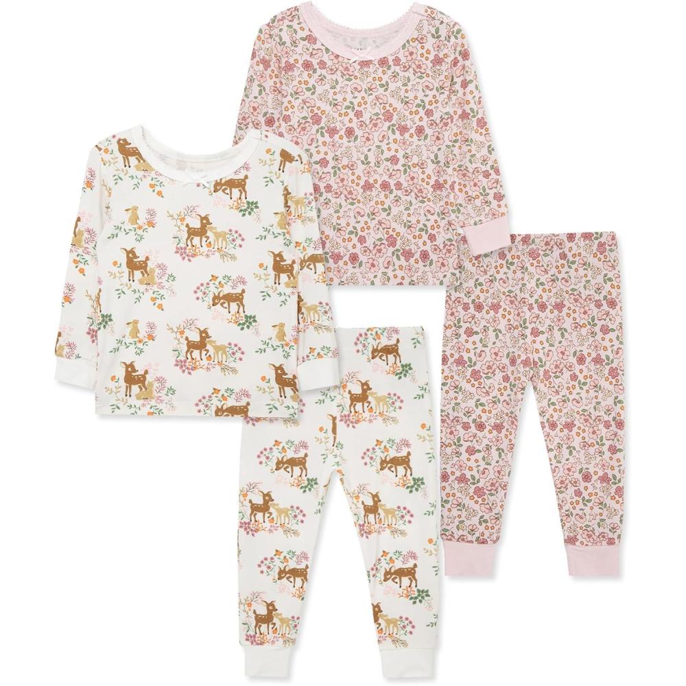 imageLittle Me Clothes for Baby Girls 2Pack Pajama Set 2 Long Sleeve Tops and 2 Bottoms 12 Months 4ToddlerWhisper WhiteMarys Rose