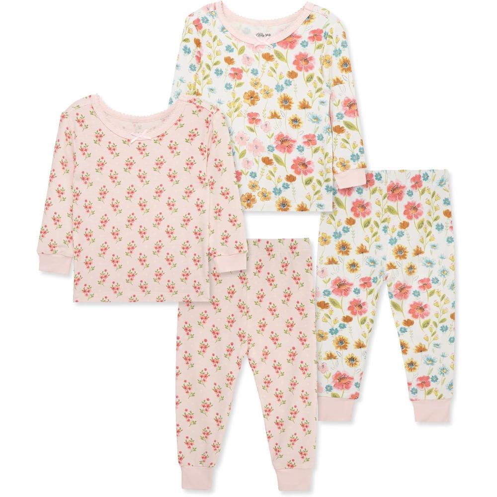 imageLittle Me Clothes for Baby Girls 2Pack Pajama Set 2 Long Sleeve Tops and 2 Bottoms 12 Months 4ToddlerWhisper WhiteSeashell Pink