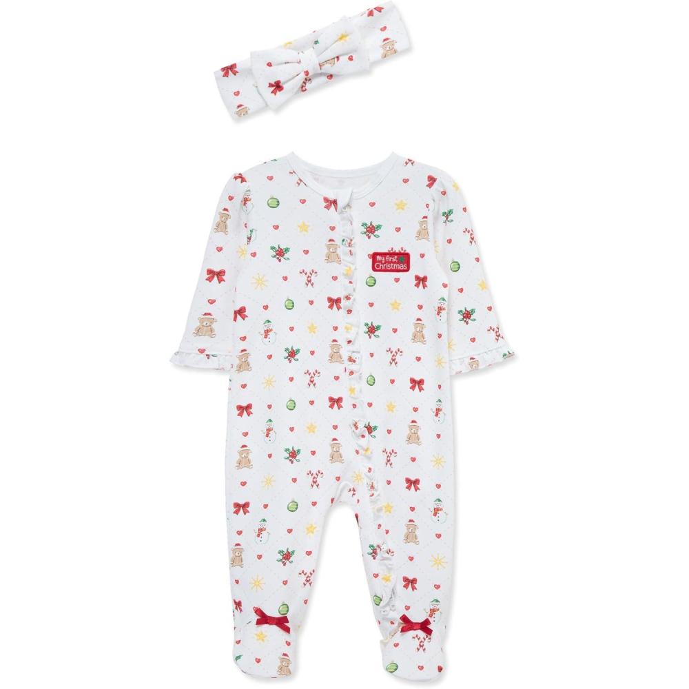 imageLittle Me Clothes for Baby Girls Footie and Headband Newborn 9 MonthsRibbons and Bears