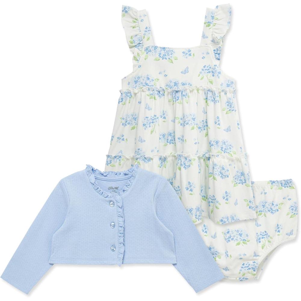 imageLittle Me Clothes for Baby Girls Knit Dress and Cardigan Sets 12 Months  4 ToddlerMarshmallowChambray Blue