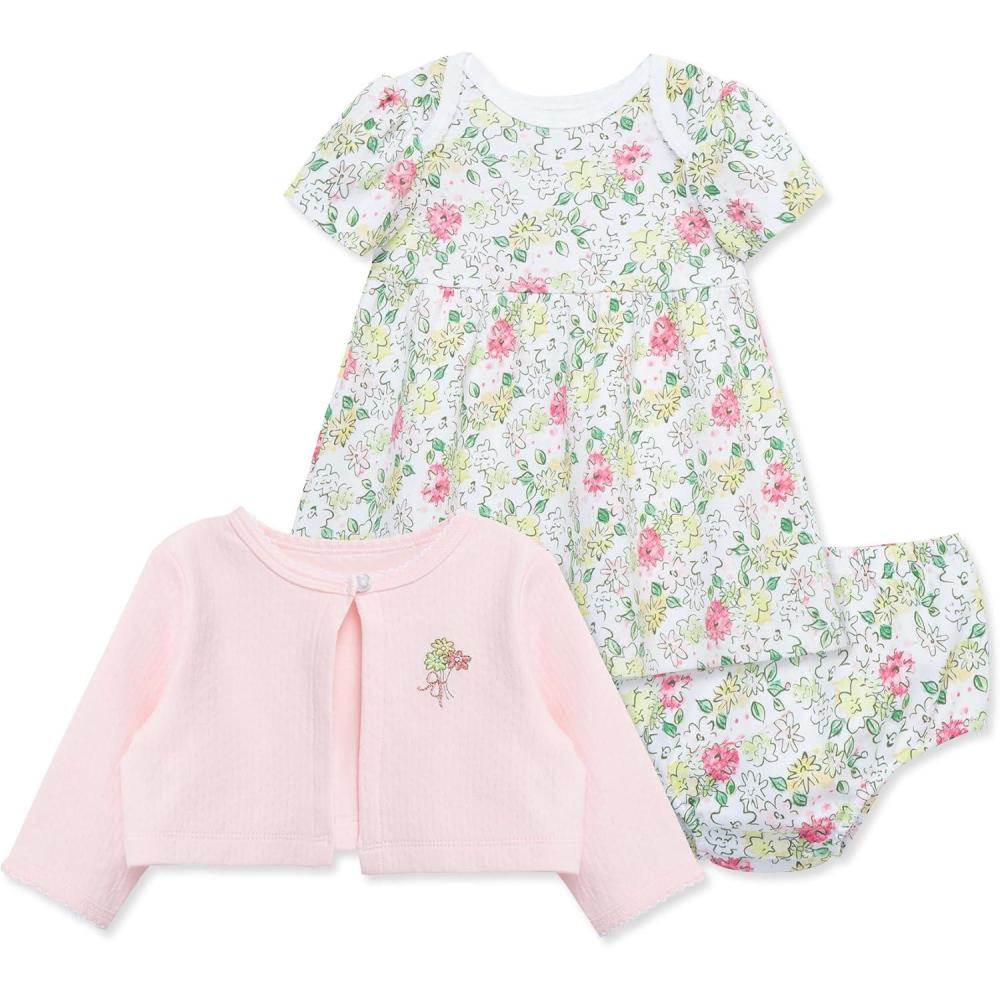 imageLittle Me Clothes for Baby Girls Knit Dress and Cardigan Sets 12 Months 4 ToddlerMulti Bouquet