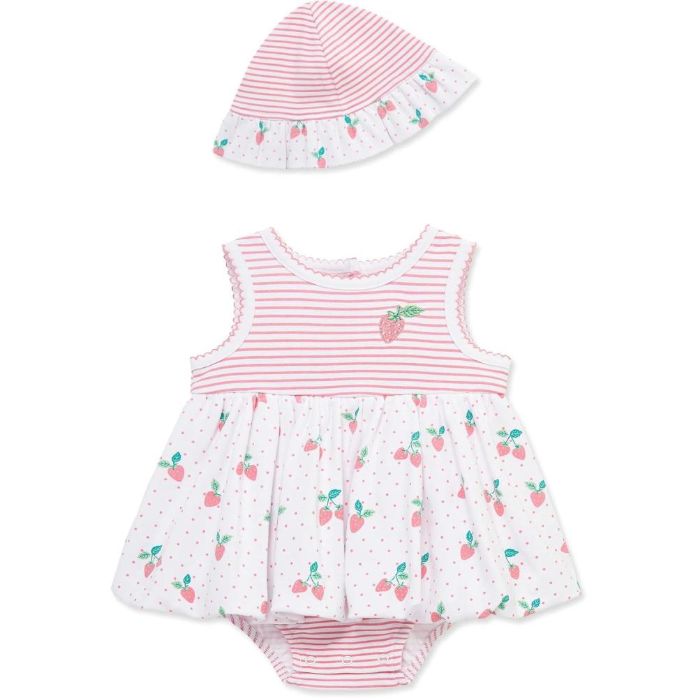 imageLittle Me Clothes for Baby Girls Popover Bodysuit Dress and Hat Set 312 MonthsPink Lemonade