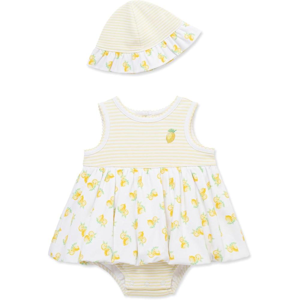 imageLittle Me Clothes for Baby Girls Popover Bodysuit Dress and Hat Set 312 MonthsYellow