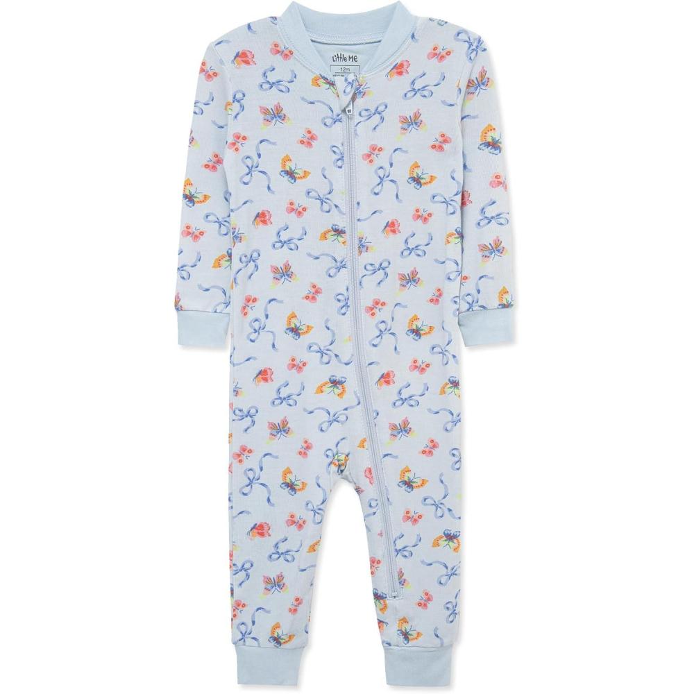 imageLittle Me Clothes for Baby Girls Zip Front Pajama Footies 1224 MonthsIce Water