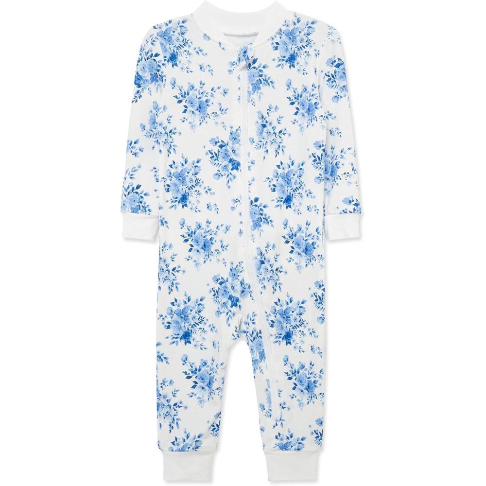 imageLittle Me Clothes for Baby Girls Zip Front Pajama Footies 1224 MonthsMarshmallowBlue