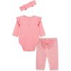 Little Me Baby Girls’ 3-Pc 100% Cotton, Bodysuit, Matching Headband and Pant Set, 3 Months to 24 Months(Pink Fox)