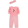 Little Me Baby Girls’ 3-Pc 100% Cotton, Bodysuit, Matching Headband and Pant Set, 3 Months to 24 Months(Pink Fox)