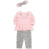 Little Me Baby Girls’ 3-Pc 100% Cotton, Bodysuit, Matching Headband and Pant Set, 3 Months to 24 Months(Pink Leopard)