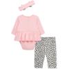 Little Me Baby Girls’ 3-Pc 100% Cotton, Bodysuit, Matching Headband and Pant Set, 3 Months to 24 Months(Pink Leopard)