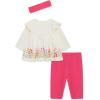 Little Me Baby Girls’ 3-Piece 100% Cotton, Tunic, Legging and Headband Set, 3 Months to 24 Months(Carmine/Whisper White Floral)
