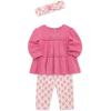 Little Me Baby Girls’ 3-Piece 100% Cotton, Tunic, Legging and Headband Set, 3 Months to 24 Months(Chateau Rose/Multicolor)