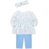 Little Me Baby Girls’ 3-Piece 100% Cotton, Tunic, Legging and Headband Set, 3 Months to 24 Months(Della Robbia Blue/Marshmallow)