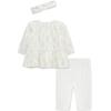 Little Me Clothes for Baby Girl’s 3-Pc Christmas Holiday Holly Headband, Tunic, and Coordinating Legging Set, 3 to 24 Months(Marshmallow/Gold Trees)