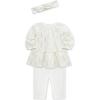 Little Me Clothes for Baby Girl’s 3-Pc Christmas Holiday Holly Headband, Tunic, and Coordinating Legging Set, 3 to 24 Months(Marshmallow/Gold Trees)