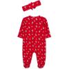 Little Me Clothes for Baby Girls’ Footie and Headband, Newborn – 9 Months(Xmas Red/Multicolor)