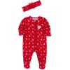 Little Me Clothes for Baby Girls’ Footie and Headband, Newborn – 9 Months(Xmas Red/Multicolor)