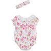 Little Me Clothes for Baby Girls’ Woven Romper and Headband Set, 3-12 Months(Bright White/Prism Pink)