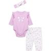 Little Me Baby Girls’ 3-Pc 100% Cotton, Bodysuit, Matching Headband and Pant Set, 3 Months to 24 Months(Lilac)